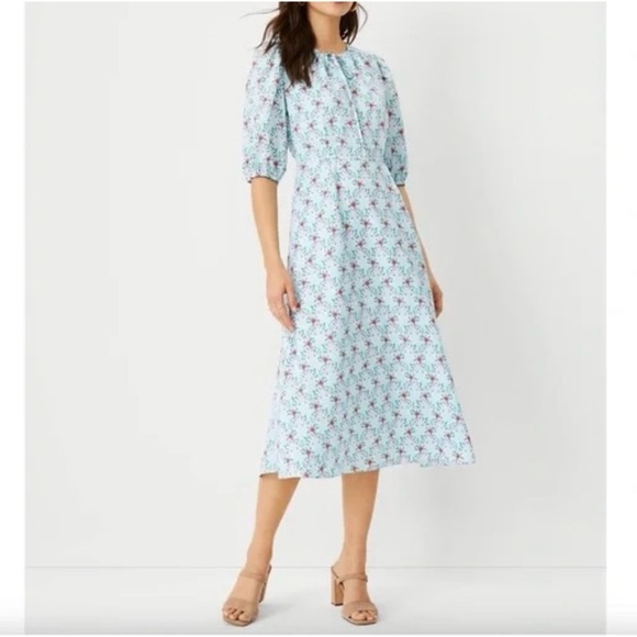 Ann Taylor Dresses & Skirts - Ann Taylor | Floral Tie Neck Flare Midi Dress